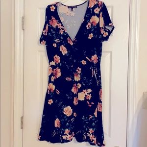 Navy Floral Faux Wrap Dress